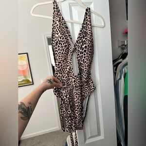Leopard Print Plunge One-Piece Swimsuit